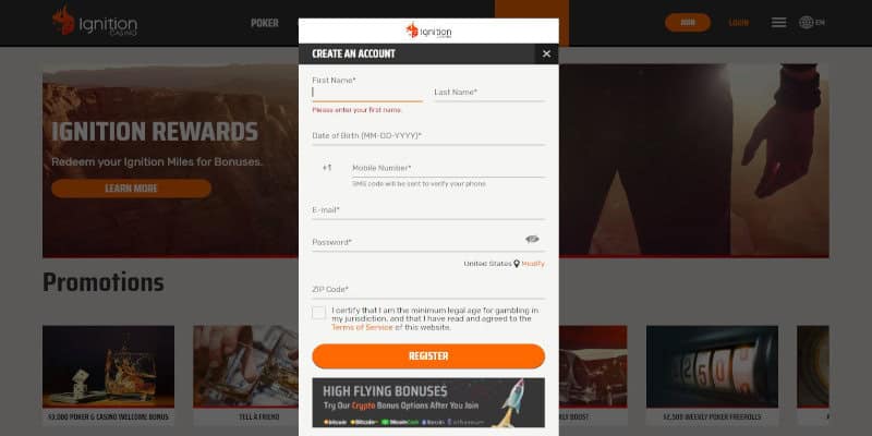 Ignition Casino Signup